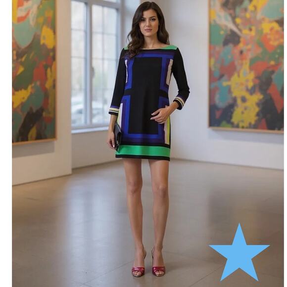 Diane Von Furstenberg DVF Silk Avery Colorblock Shift Dress Black 14 NWT - Picture 10 of 12